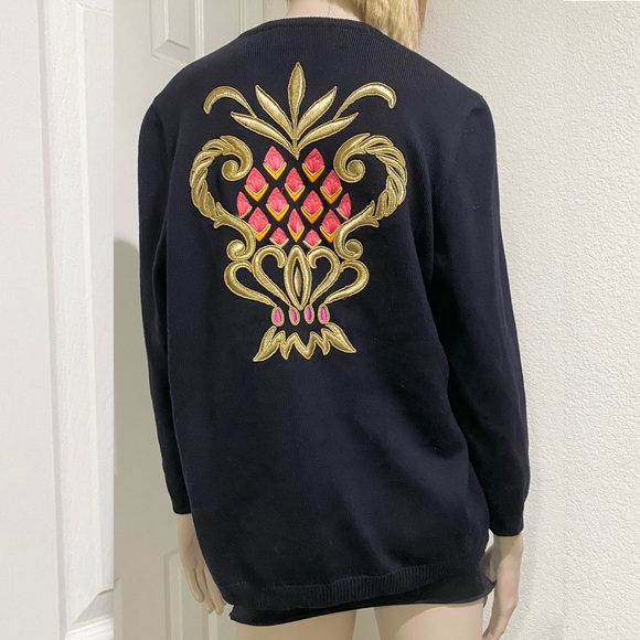 Vintage ESCADA Black Double Breasted Embroidered Back Cardigan Sweater Size 40 - Picture 2 of 16
